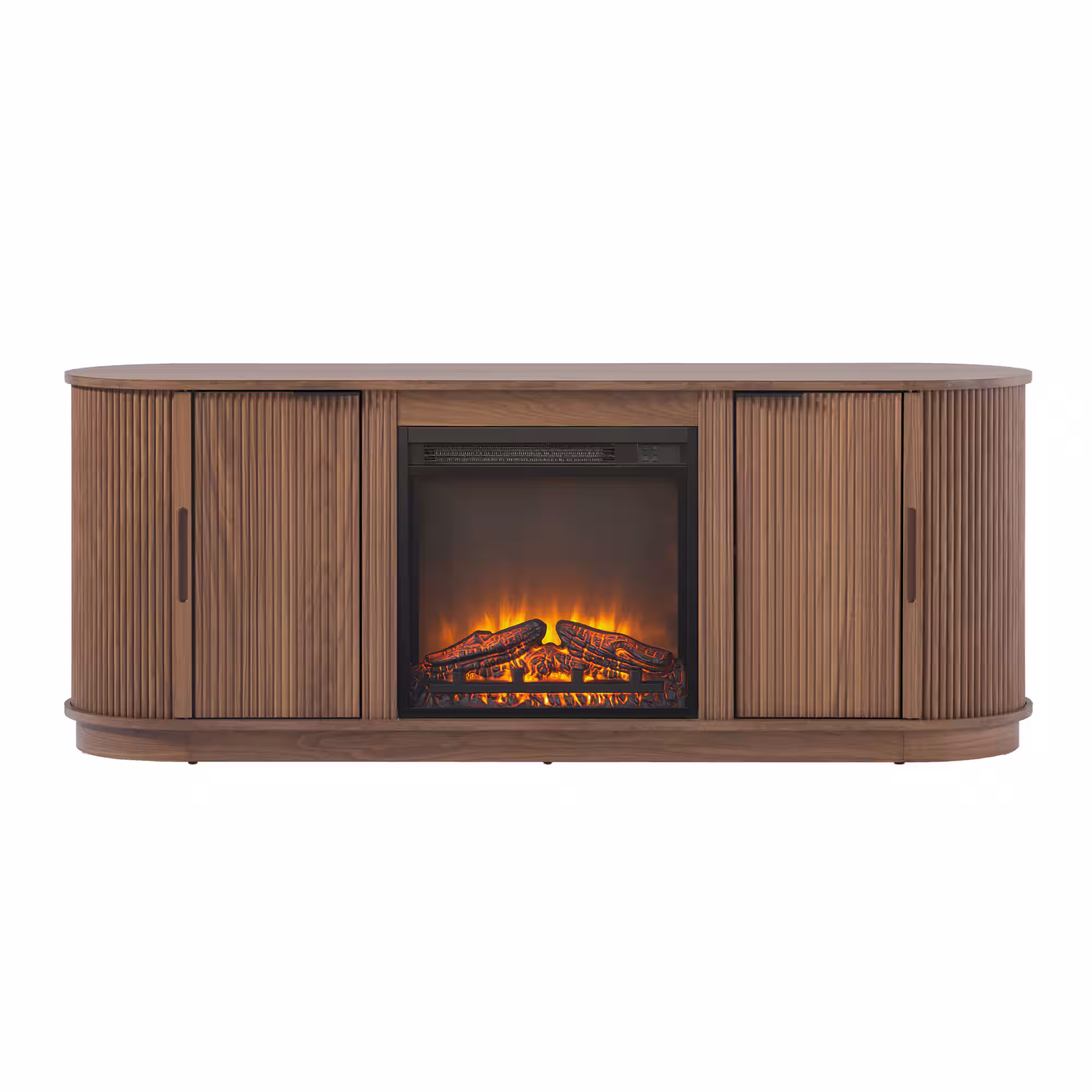 Walker Edison - Modern Reeded 60” Fireplace TV Stand with Removable Fireplace Insert - Mocha