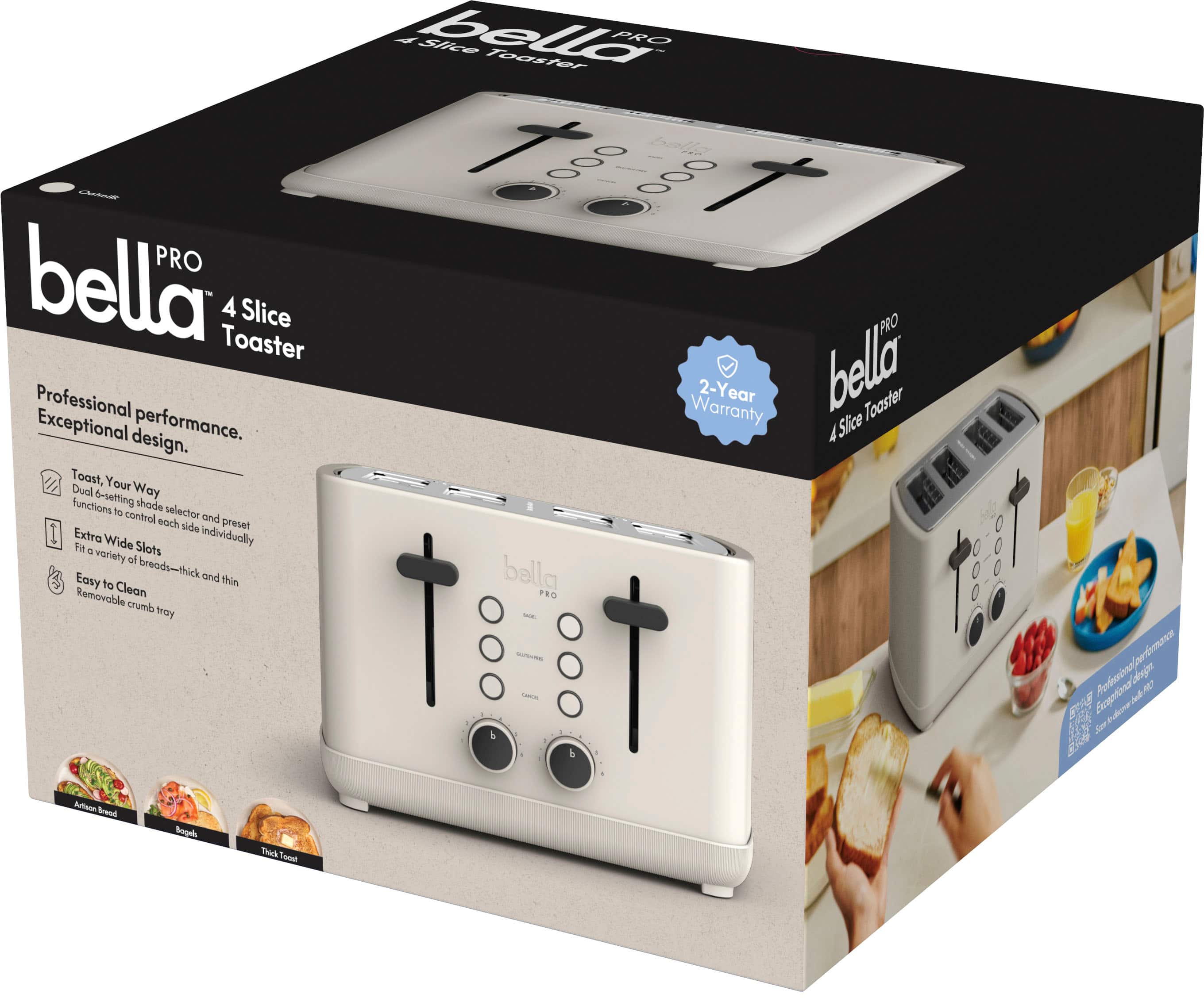 bella PRO - 4-Slice Toaster with Extra Wide Slots - Oatmilk - Image 8