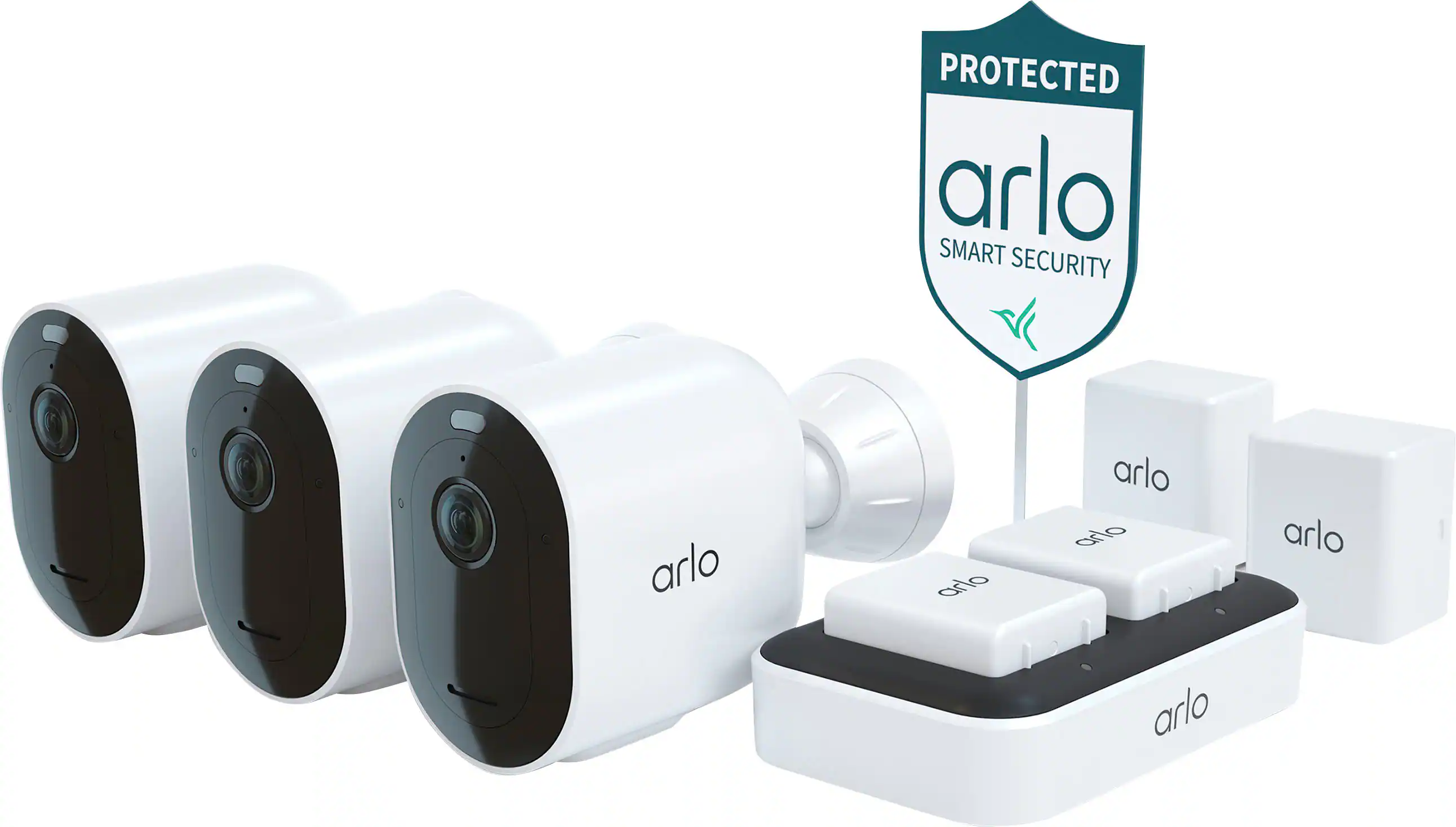 Arlo - Pro 5S 2K 3 Camera Indoor/Outdoor Wireless Spotlight Security Camera Bundle - White