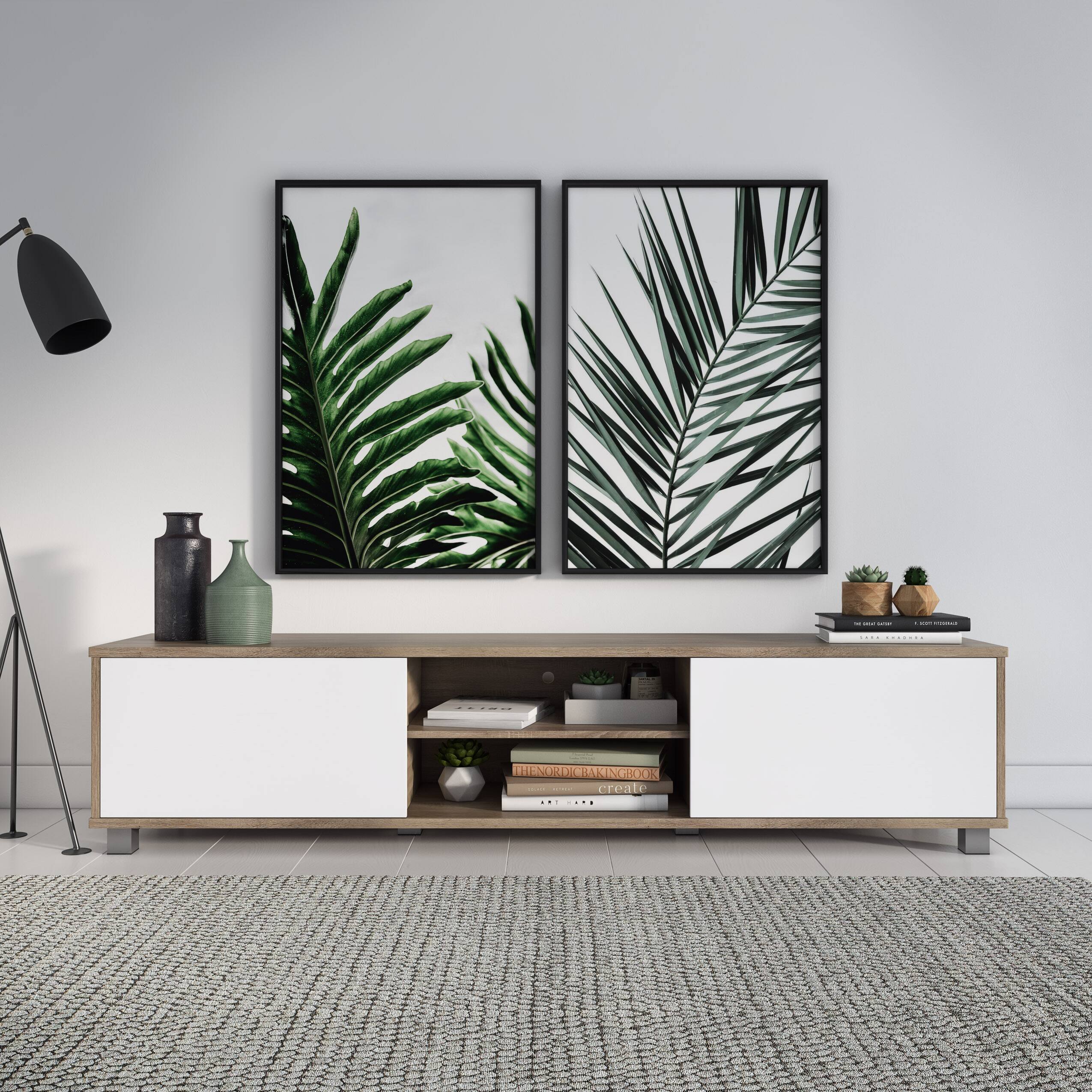 CorLiving - Hollywood Collection TV Stand with Open and Closed Cabinets for Most TVs up to 85" - White - Image 3