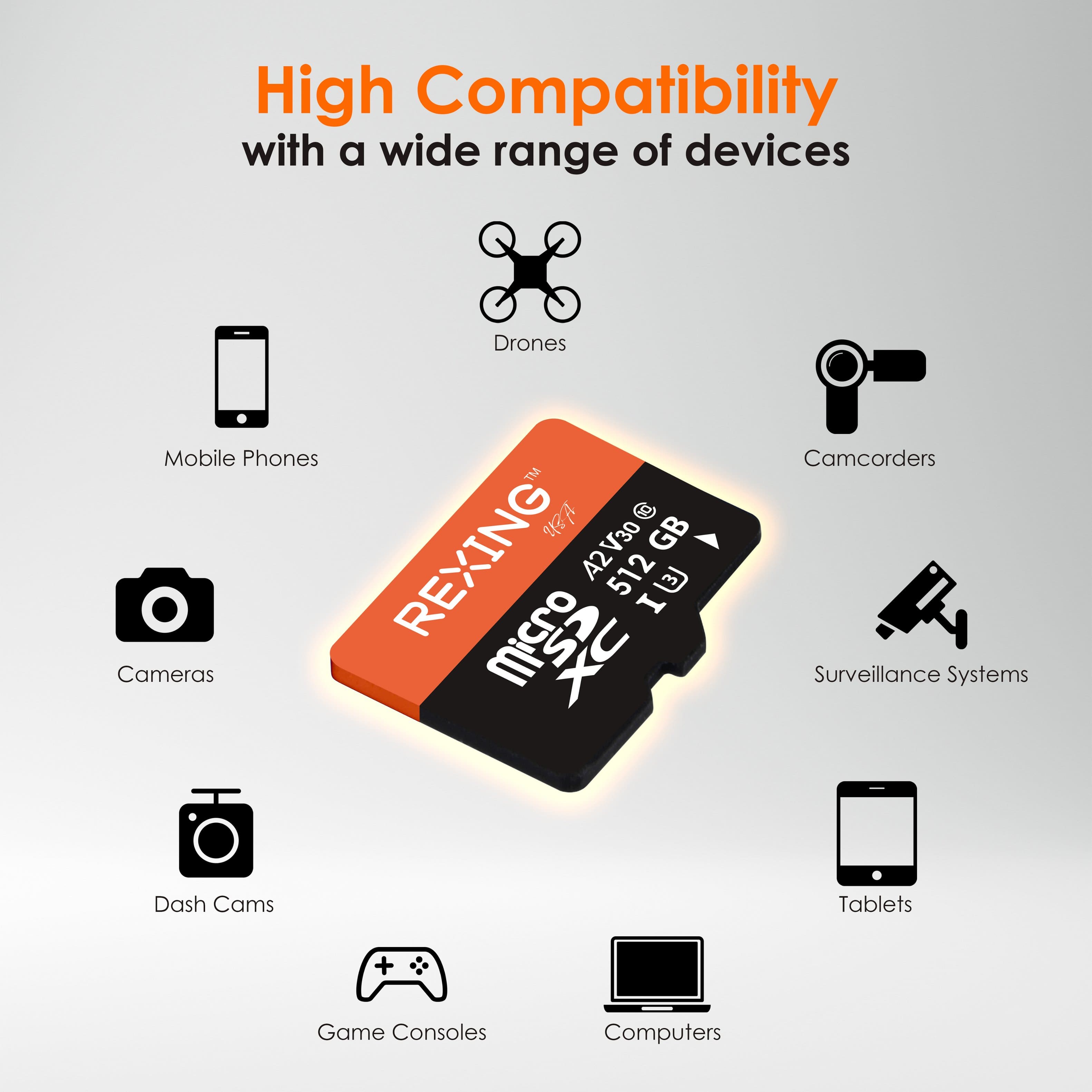 Rexing - 512GB MicroSDXC UHS-3 Full HD Video High Speed Transfer Monitoring SD Memory Card with Adapter - Image 4