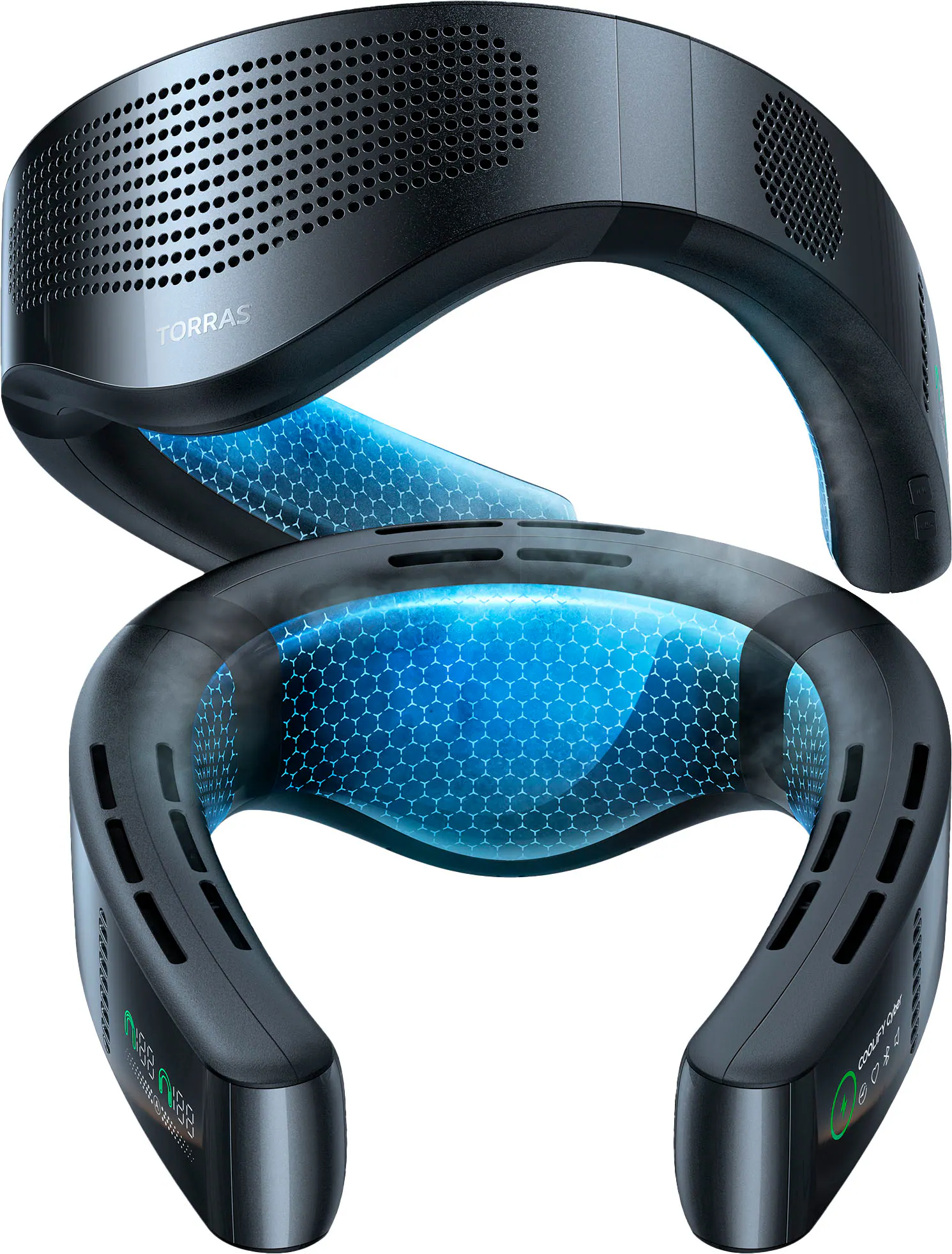 TORRAS - COOLiFY Cyber Ultimate Cooling Portable Neck Fan, Cooling, Heating, and Fan Rechargeable with 6000mAh, Neck Cooler - Cascade Black