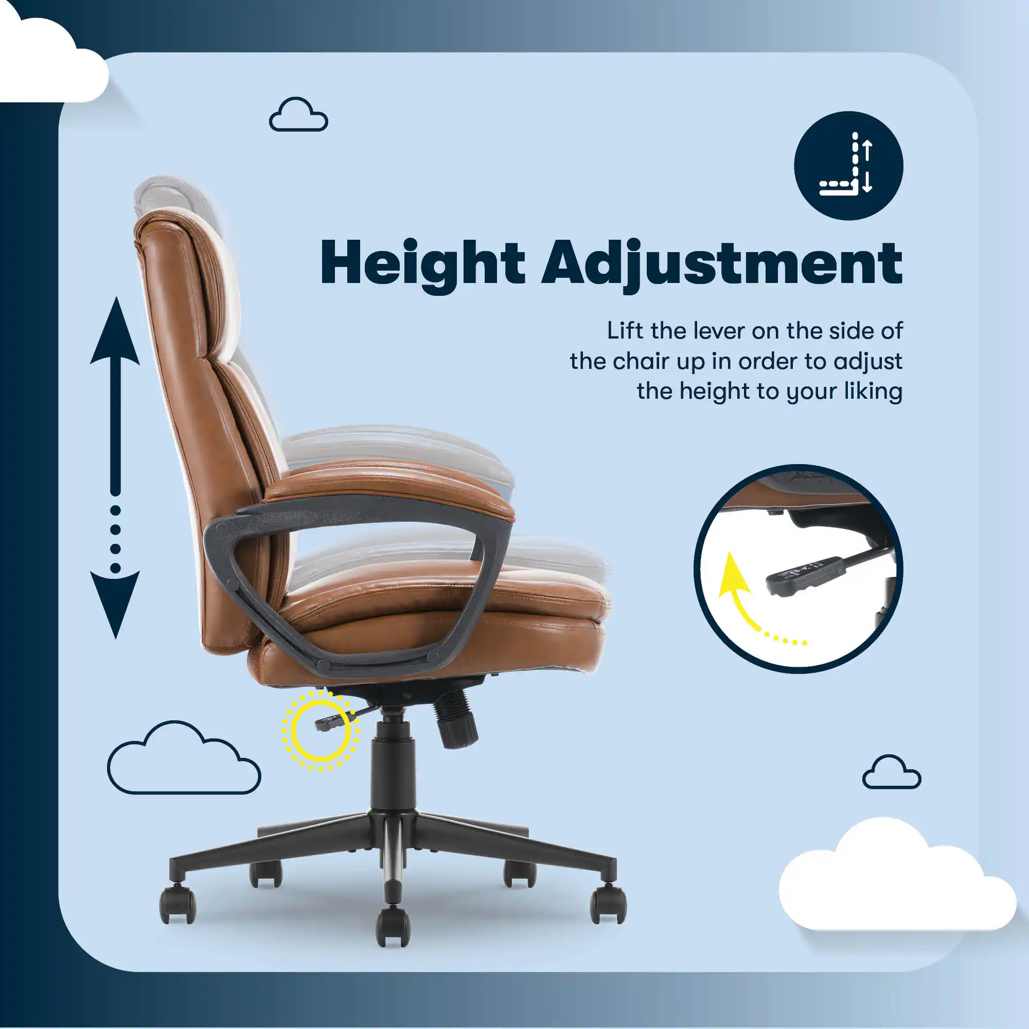 Serta - Comfort Ergo Ergonomic Executive Upholstered Office Chair - Cognac - Bonded Leather - Image 4