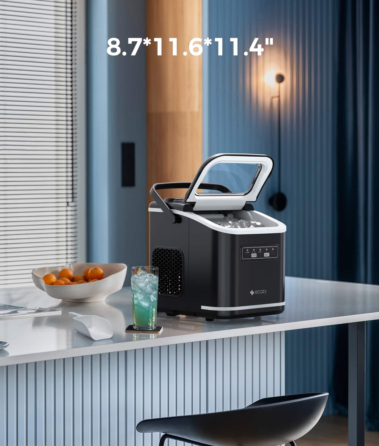 Ecozy - 26lb. Countertop Portable Ice Maker with Self-Cleaning, 9 Bullet Ice Cubes in 6 Mins - Black - Image 5