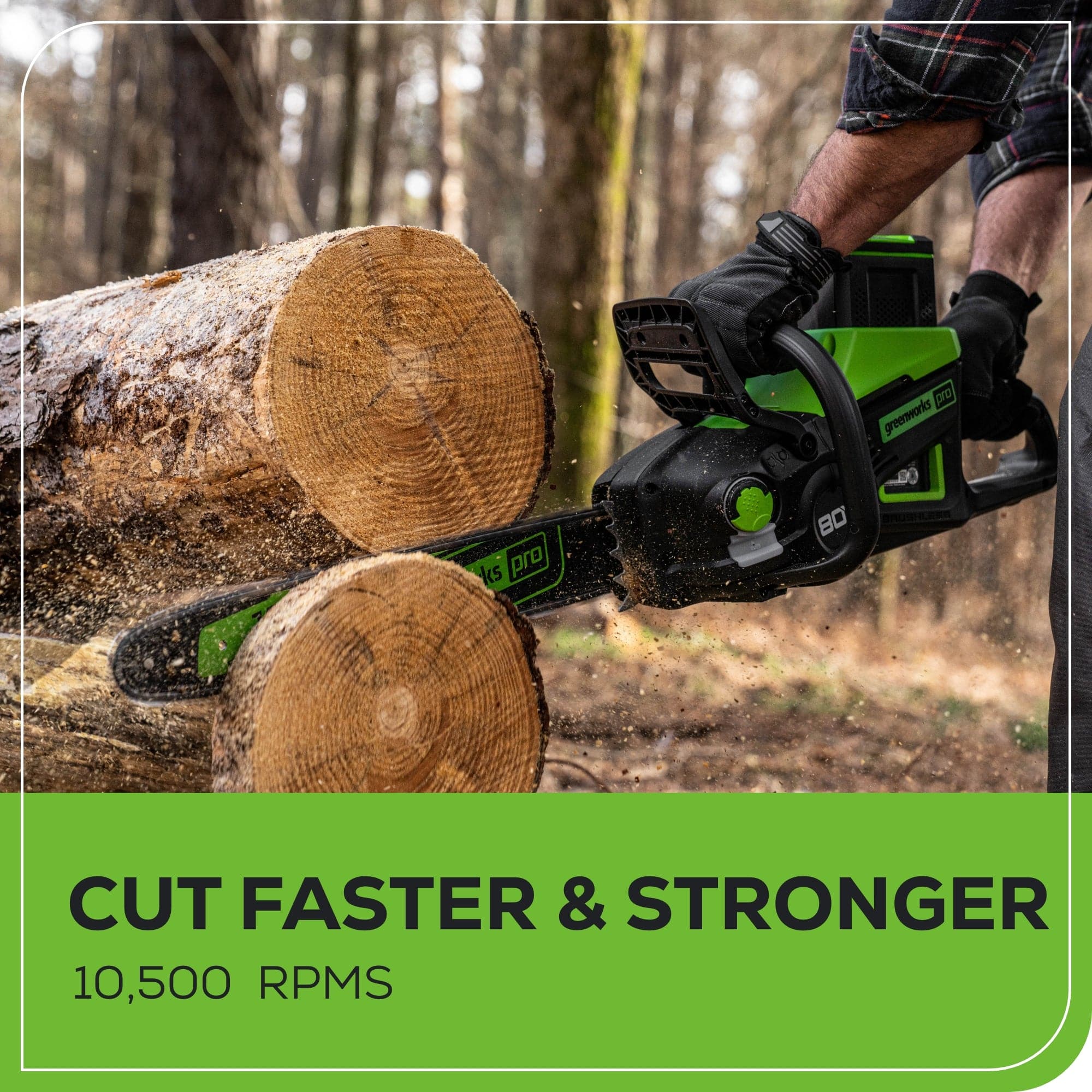 Greenworks - 80 Volt 16” 2kW Chainsaw with 4.0 Ah Battery and Charger - Green - Image 9