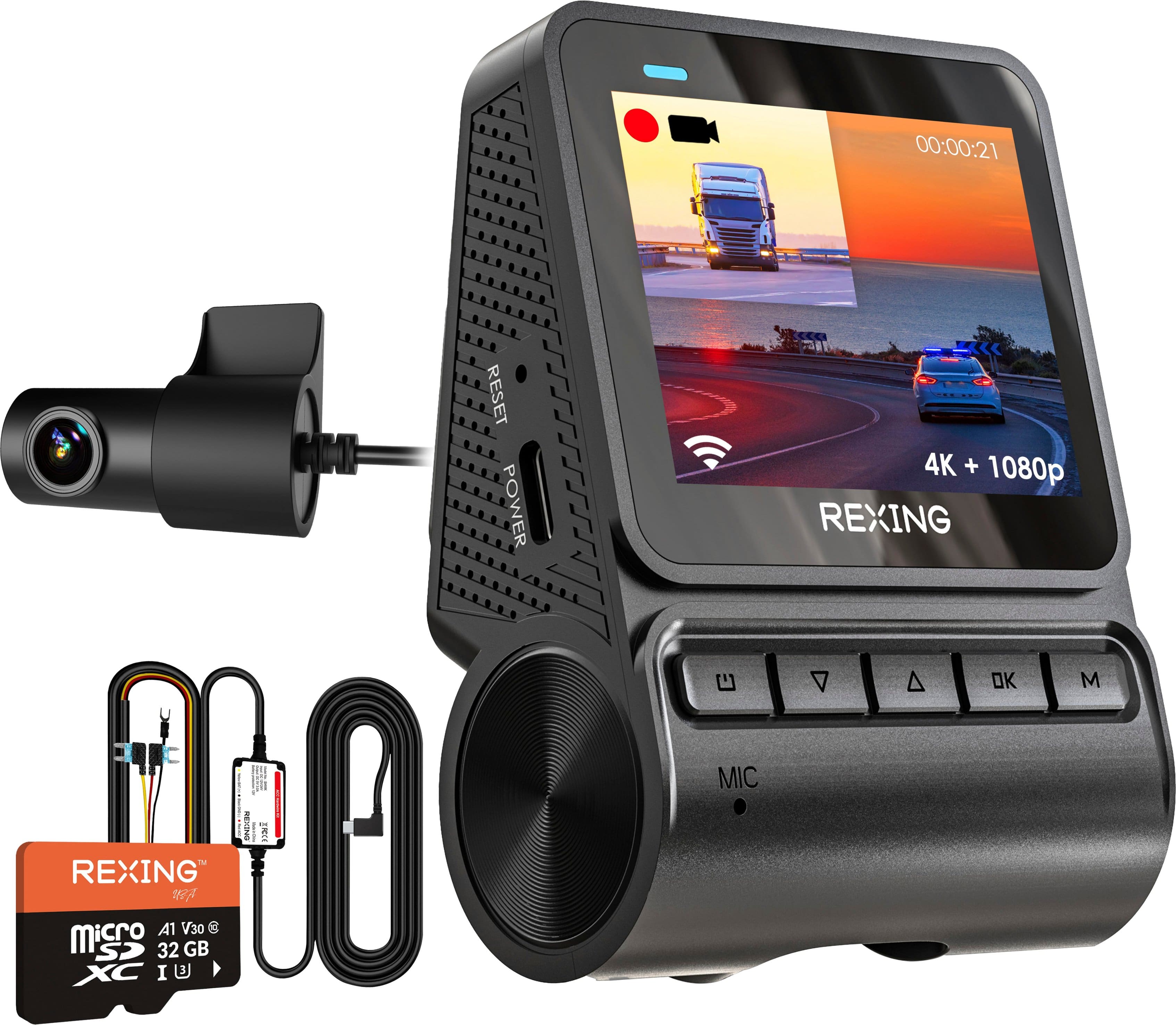 Rexing - V1P Flex X4 4K WiFi Dual Dash Cam - Black