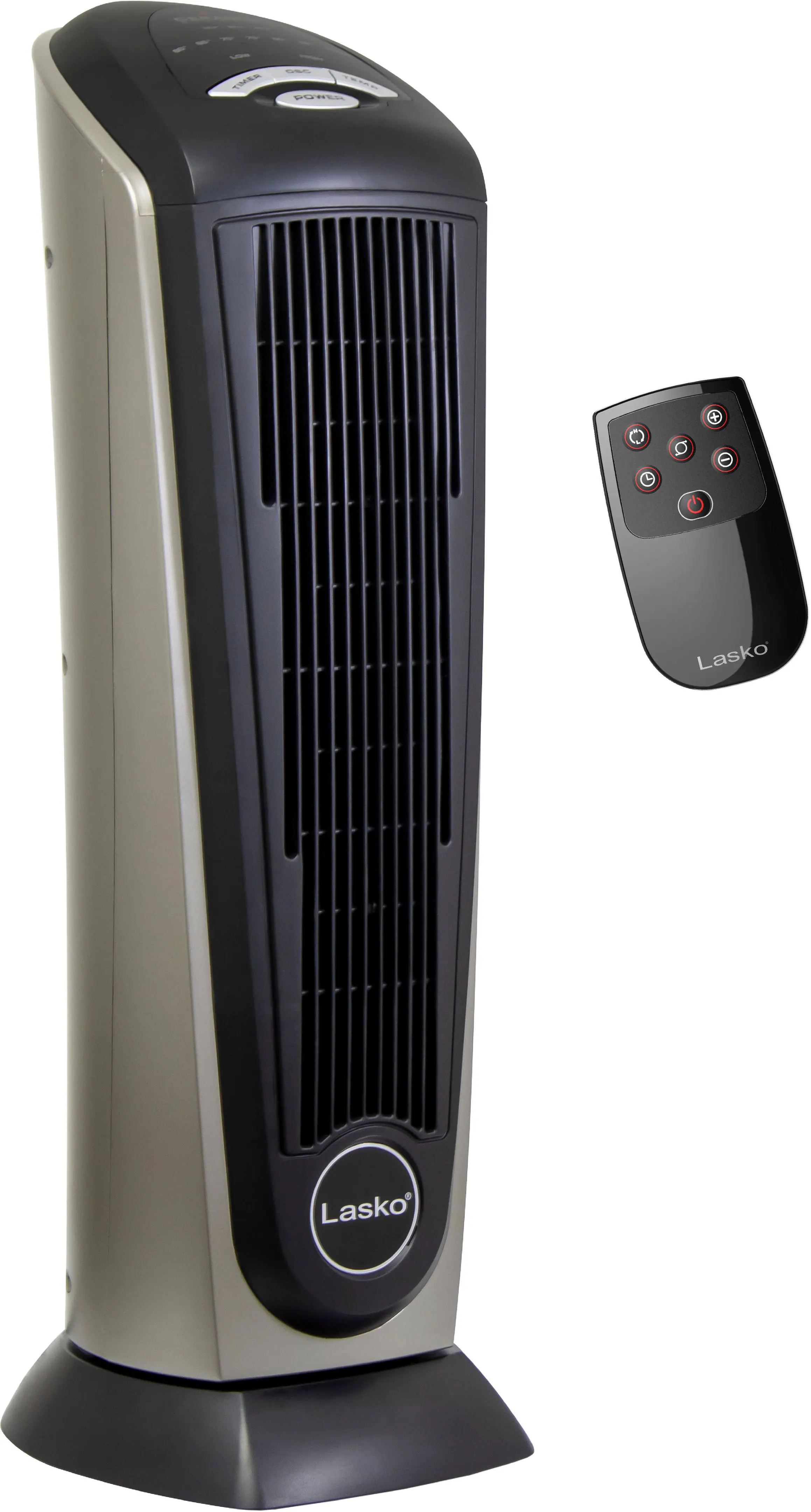 Lasko - Portable Ceramic Tower Space Heater with Remote Control - Black/Silver - Image 2