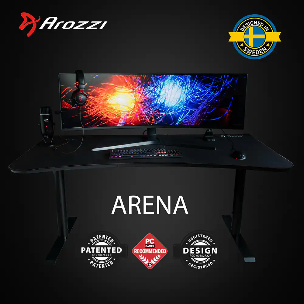 Arozzi - Arena Ultrawide Curved Gaming Desk - Pure Black - Image 2