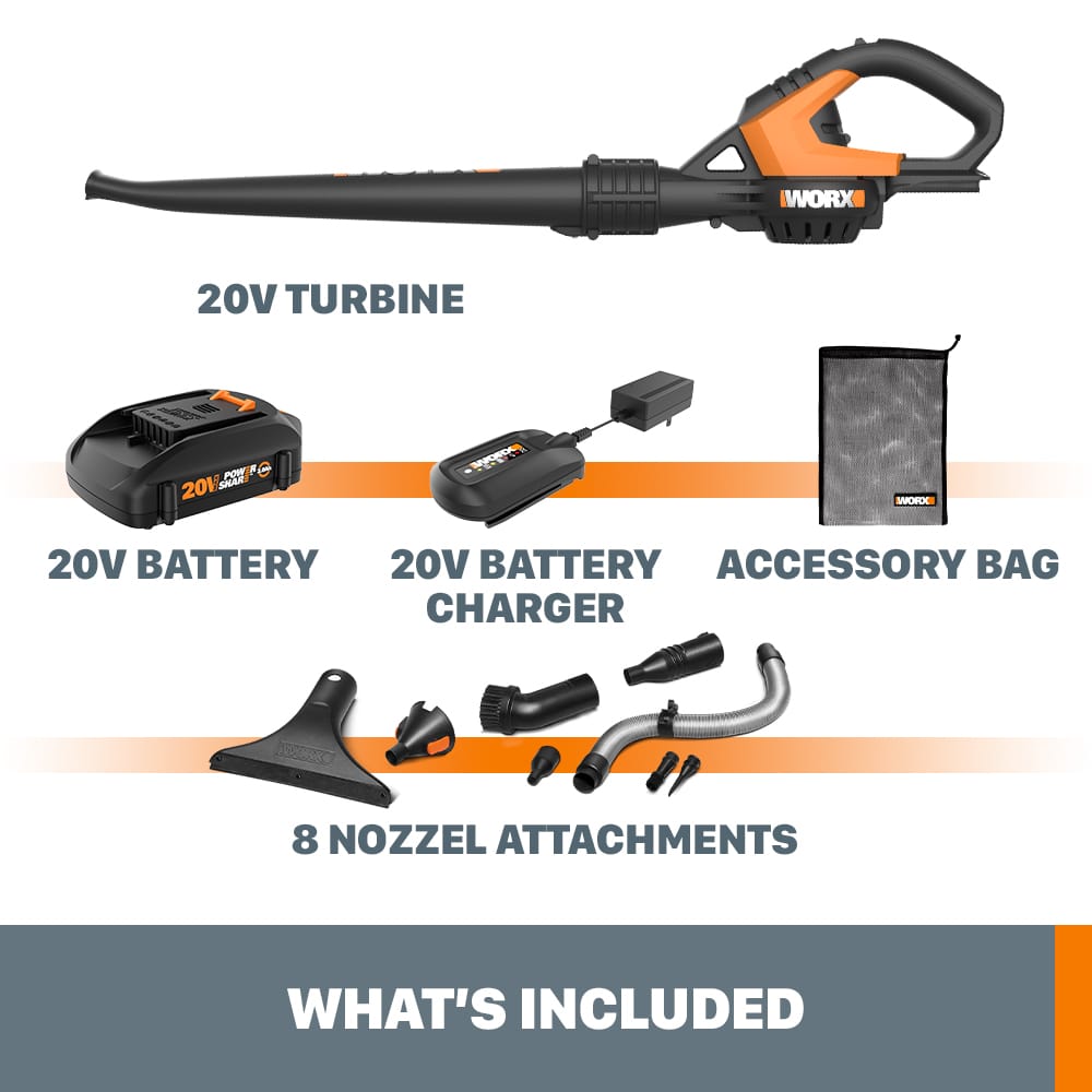WORX - WG545.1 20V AIR 120 MPH Cordless Handheld Blower (1 x 2.0 Ah Battery and 1 x Charger) - Black - Image 7