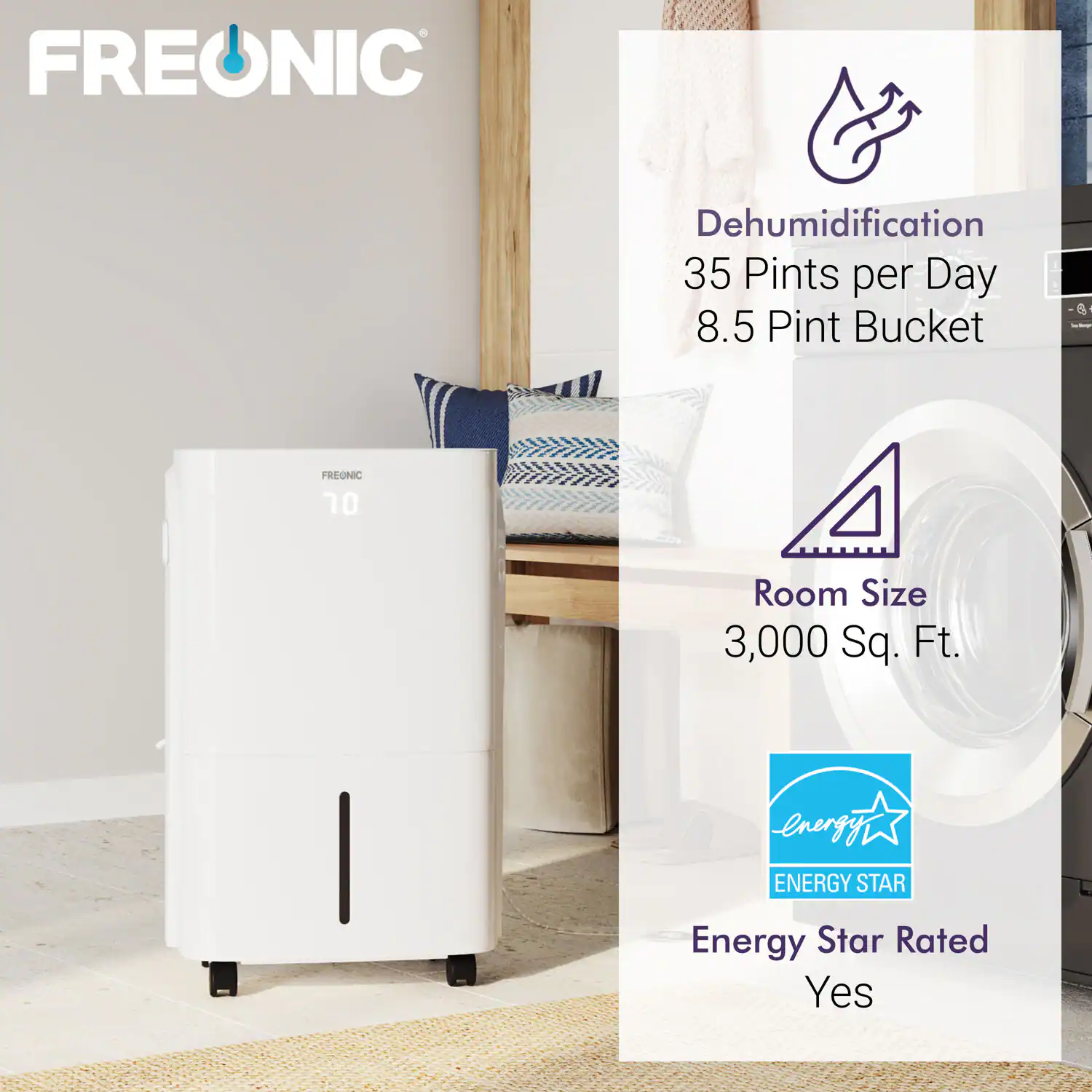 Freonic - 35 Pint Dehumidifier - White - Image 5